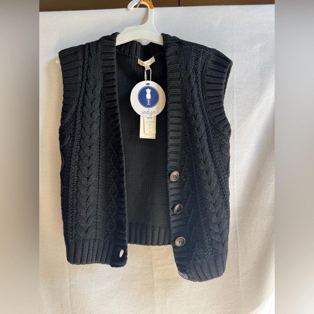 Z Supply Black Cable Knit Button-Front Vest